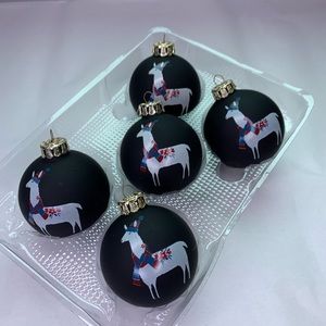 Set of 5 Christmas Tree Ornaments Balls Llama